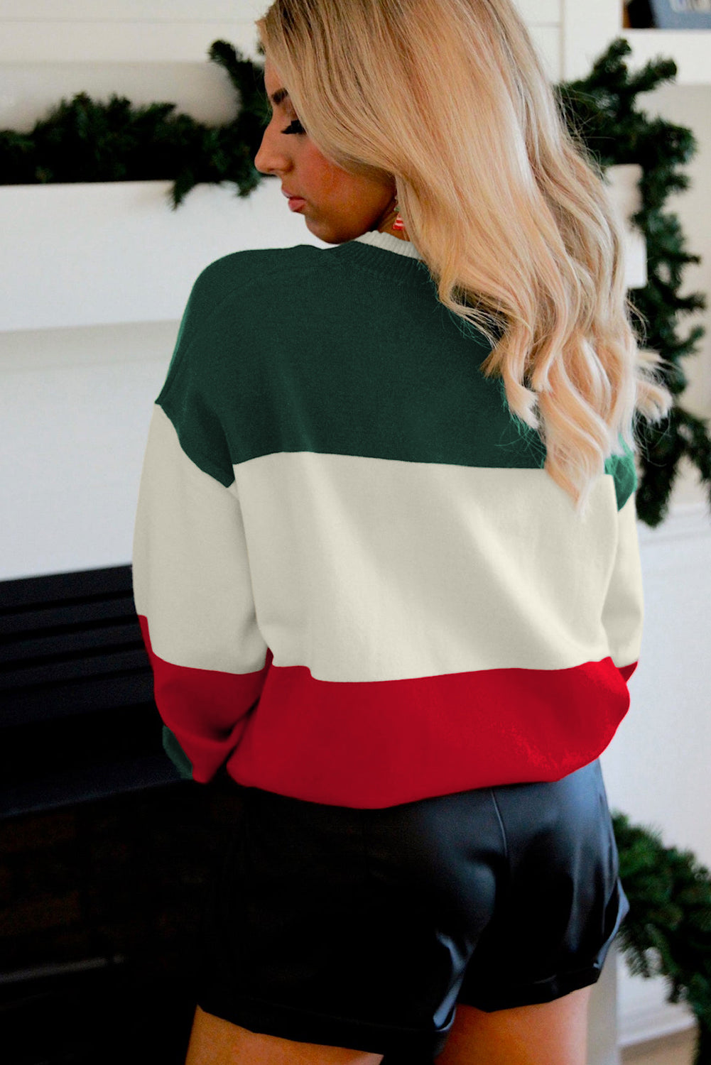 Green Sequined HOLLY JOLLY Color Block Crew Neck Sweater Dear-Lover Dropshipping